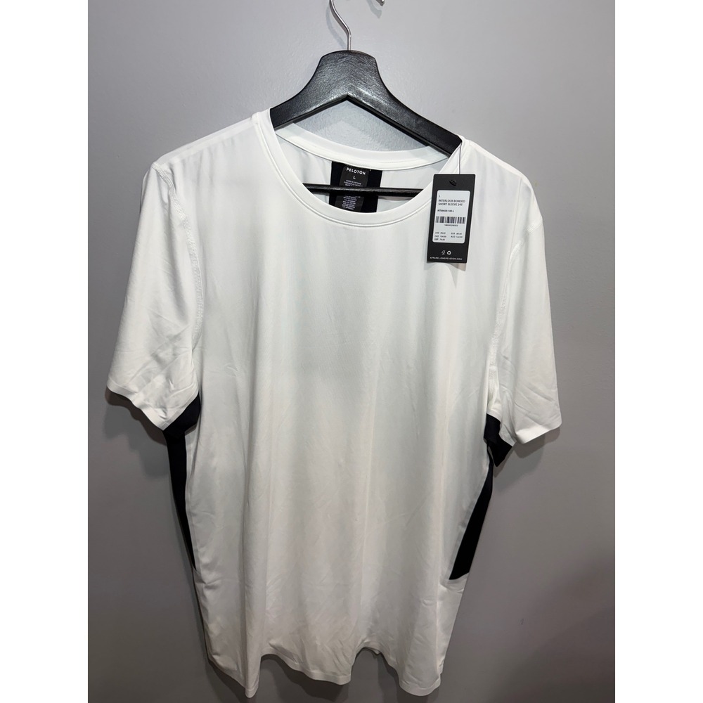 Peloton Mens Interlock Bonded Short Sleeve 245T-Shirt White Black MT00430 Size L
